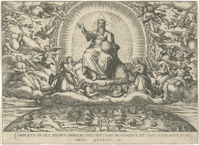 God Rests on the Seventh Day (Figurae et imagines bibliorum) by Symon Novelanus (attributed to)
