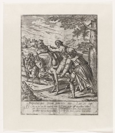 The Good Samaritan Helps the Wounded Man onto His Donkey, Parable of the Good Samaritan (series title) by Symon Novelanus