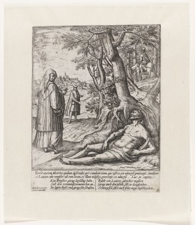 A Priest and a Levite Pass By and Leave the Wounded Traveler (Parable of the Good Samaritan) by Symon Novelanus