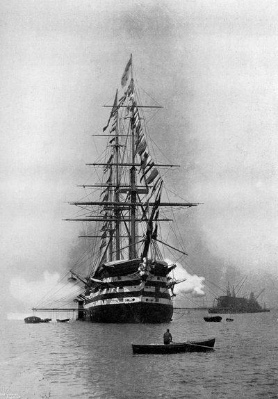 HMS Duke of Wellington Firing a Royal Salute as Flagship at Portsmouth, Hampshire by Symonds and Co