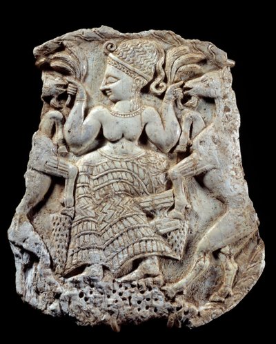 Carved Ivory Lid: Mycenaean Goddess of Fertility as Animal Master by Syrian Syrian