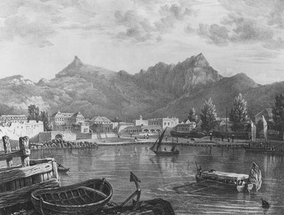 Port Louis, Mauritius, from the Eastern side of the harbour, c.1830 by T. (after) Bradshaw