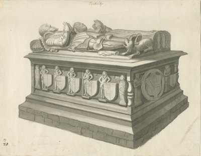 Penkridge Church - Tomb of Sir Edward Littleton: sepia drawing by T Carter