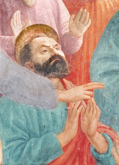 The Head of St. Paul, from the Raising of the Son of Theophilus, and St. Peter Enthroned as First Bishop of Antioch, c.1427 and c.1484-85 (detail) by Tommaso Masaccio