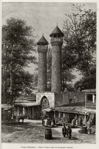 The mosque of Elisabethpol (or Gandja, or Kirovabad, Azerbaijan). Engraving by Taylor, to illustrate the story 