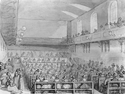 Quakers Gathering in a London Meeting House by T. and Pugin A.C. Rowlandson