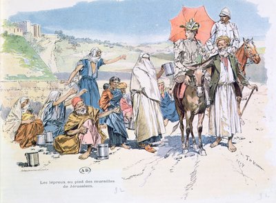 Lepers outside the walls of Jerusalem, 1892 by T. de Haener