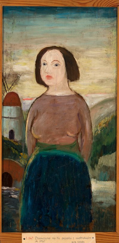 Girl Against a Landscape with a Windmill by Tadeusz Makowski