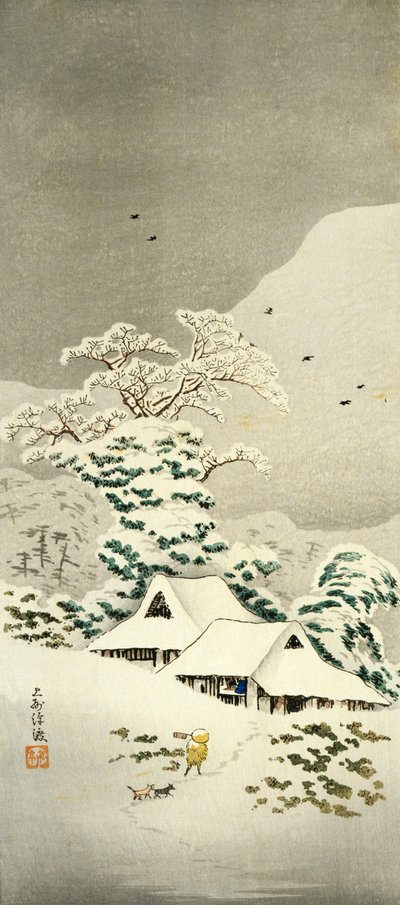 Scene in snow in Sawatari in Joshu District, circa 1930 by Takahashi Shotei