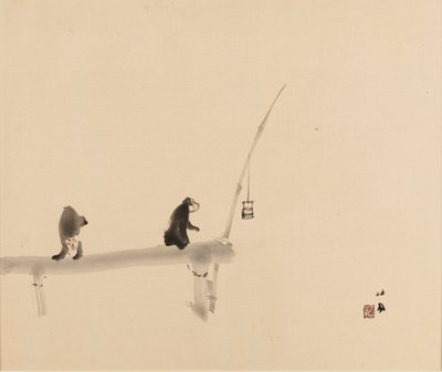 Woodblock Print - Two Monkeys on a Jetty by Takeuchi Seiko