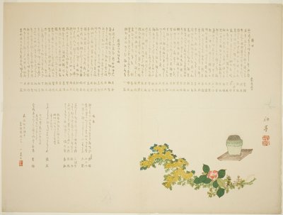 Incense Burner, Chrysanthemums, and Camellias by Tanaka Shûtei