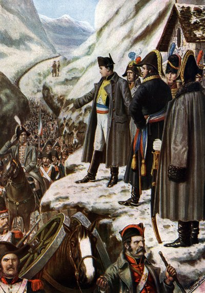 Campaign of Italy: The French army of Napoleon Bonaparte (1769-1821) during the passage of Grand Saint Bernard, May 20 by Tancredi Scarpelli