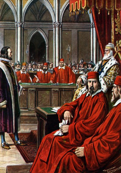 Cretan War: The trial of Francesco Morosini after the siege of Candia, accused of cowardice and treason on his return to Venice by Tancredi Scarpelli