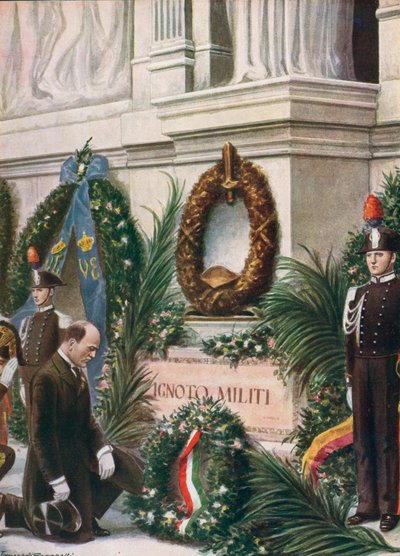 Homage by il Duce at the tomb of the unknown soldier by Tancredi Scarpelli