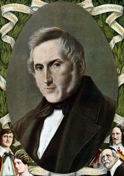 Portrait of Alessandro Manzoni, Italian writer (Illustration of Tancredi Scarpelli from 