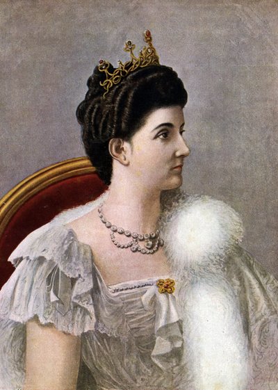 Portrait of the Queen of Italy Helene (Elena) of Montenegro (1873-1952) Illustration by Tancredi Scarpelli from 