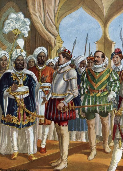 Portuguese Navigator Pedro Alvares Cabral Negotiating with the Zamorin in Calicut by Tancredi Scarpelli