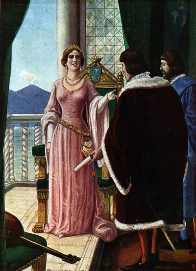 Queen Joanna II of Naples Chooses Louis III as King of Naples. Illustration by Tancredi Scarpelli by Tancredi Scarpelli