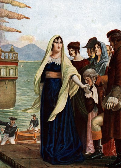 Queen of Naples Marie Caroline (Maria Carolina) of Austria (1752-1814) fleeing Naples to seek refuge in Sicily at the time of the French occupation by Tancredi Scarpelli