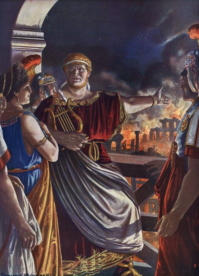 Roman Antiquity: Emperor Nero looks at the Great Fire of Rome by Tancredi Scarpelli