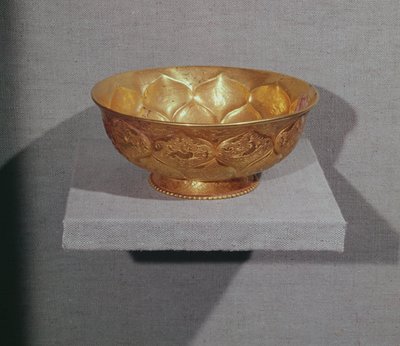 Bowl decorated with embossed lotus petals by Tang Dynasty Chinese School