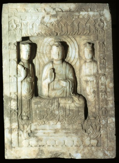 Stele representing the Buddha surrounded by his two attendants, 618-907 by Tang Dynasty Chinese School