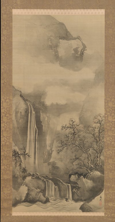 Landscape with Waterfall by Tani Buncho
