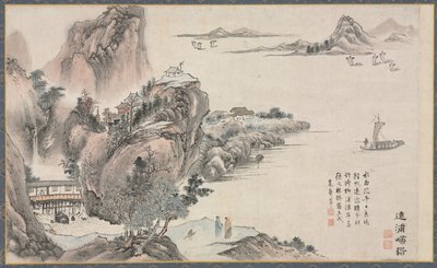 One of Eight Views of Xiao and Xiang Rivers by Tani Buncho