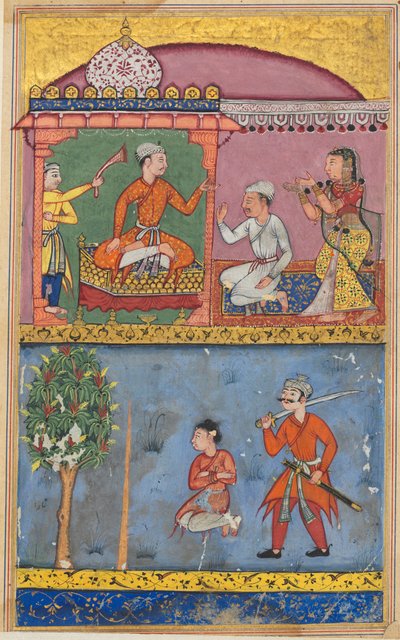 Page from Tales of a Parrot Tuti-nama: Eighth night: The handmaiden appeals, c. 1560 by Tara Chand