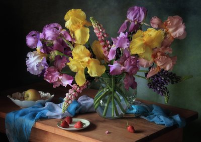 Fresh Irises and Fruit by Tatyana Skorokhod