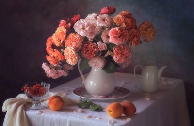 Peaches and Garden Roses by Tatyana Skorokhod