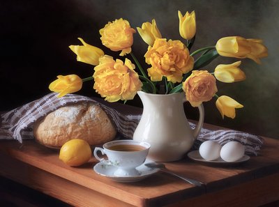 Yellow Tulips Breakfast Table by Tatyana Skorokhod