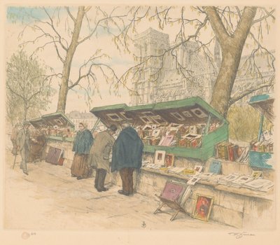Bookstalls on the Quai de Montebello, Notre-Dame in the Background by Tavík František Šimon (signed by artist)