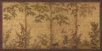 Mimosa Tree, Poppies and Other Summer Flowers by Tawaraya Sosetsu