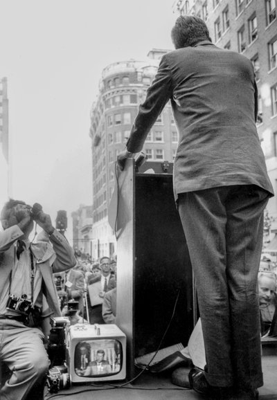 John F. Kennedy giving campaign address in Seattle, WA by Ted Spiegel