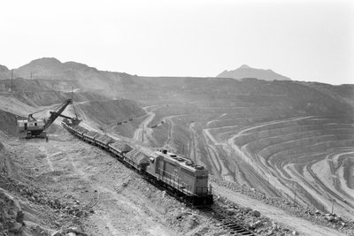 Loading copper ore at Morenci mine for Phelps Dodge Smelter Douglas Arizona by Ted Spiegel