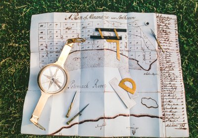 Surveying tools and map drawn by George Washington by Ted Spiegel