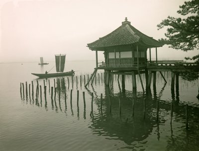 Ukimido Temple on the Shores of Lake Biwa, circa 1900 - 1915 by Teijiro Takagi