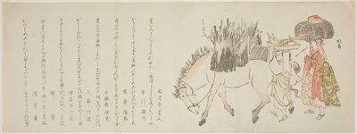 Laden Horse and Women Returning with Brush by Teisai Hokuba