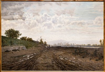 A Morning along the River Arno. Sand diggers along the Arno by Telemaco Signorini