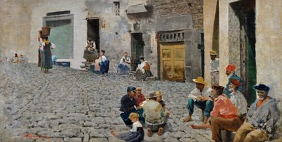 Sailors in Riomaggiore by Telemaco Signorini
