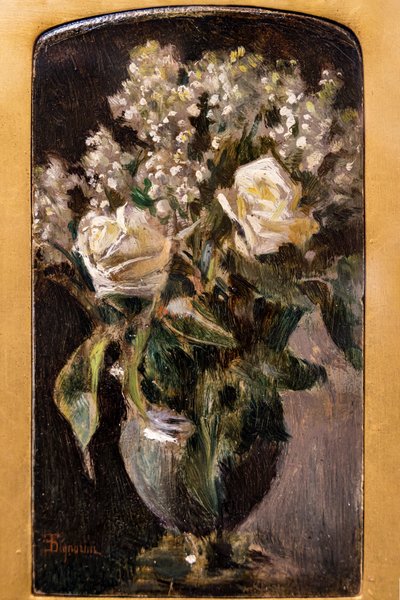 Vase with White Roses and Lilies of the Valley by Telemaco Signorini