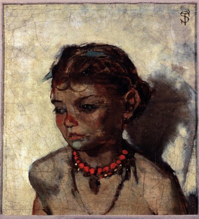 Young Girl with Coral Necklace by Telemaco Signorini