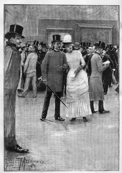Visitors to the exhibition of drawings of the Ecole Moderne at the Ecole des Beaux Arts in Paris (engraving by Mr. Axentowicz in Le Monde Illustré) by Teodor Axentowicz
