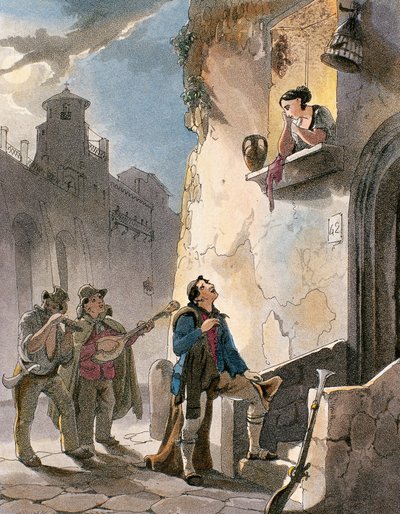 Serenade, illustration from Costumes and popular scenes of Naples by Achille Vianelli, c.1830 by Teodoro Guglielmo Witting