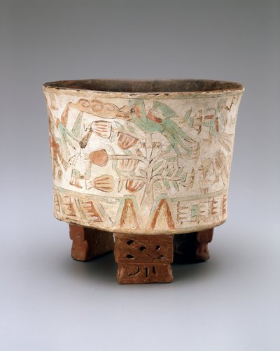 Tripod Vase with Two Blowgunners and Quetzal Birds in Cacao Trees, Late Xolalpan, 550-650 by Teotihuacan Teotihuacan