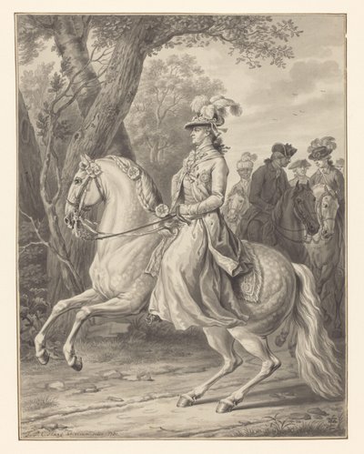 Wilhelmina of Prussia, Princess of Orange-Nassau, on Horseback by Tethart Philip Christian Haag (signed by artist)