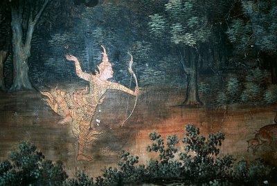 Apsara, murals with scenes from life of Buddha, Wat Suwan Dararam, Ayutthaya Historical Park (UNESCO World Heritage List) by Thai School