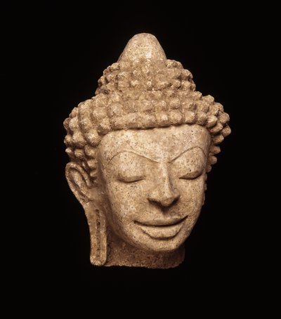 Buddha head, from Chedi Chula Pathom, Davaravati Period by Thai School