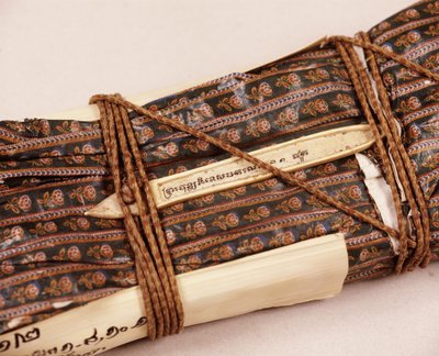 Buddhist Manuscript, Wrapped in Waxed Cloth for Protection by Thai School